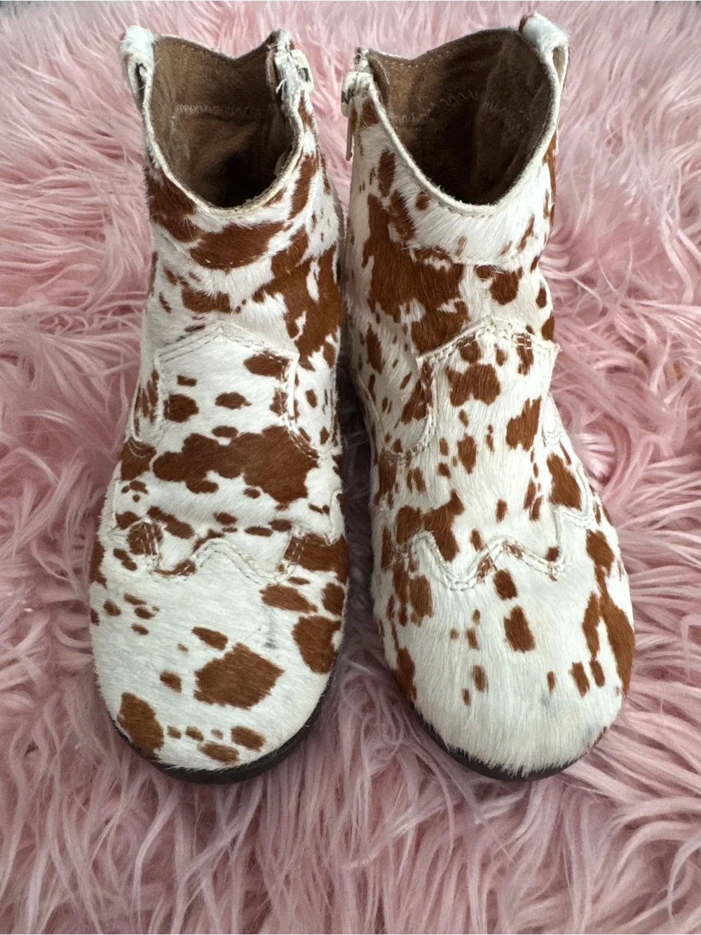 Zara Brown and White Cow-Print Kids Zip Ankle Boots